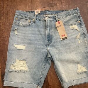 Levi's Blue Jean Shorts with Distressed Cut-Off Style